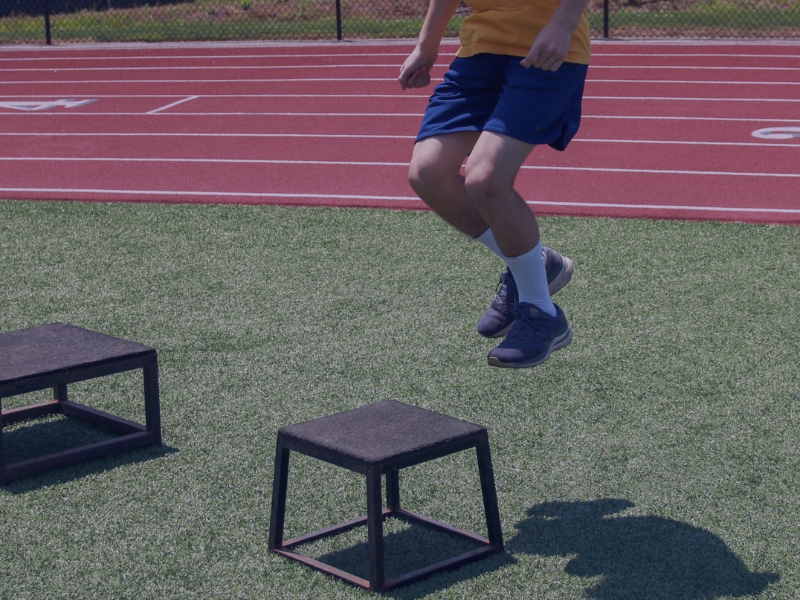 Plyometric boxes training instruments utilised for building soccer speed on a track field.